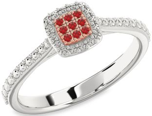 Ruby White Rose Gold Round Promise Ring