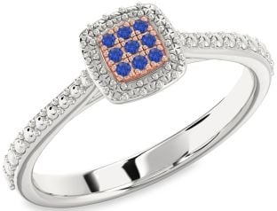 Blue Sapphire Silver & 10K Rose Gold Round Promise Ring