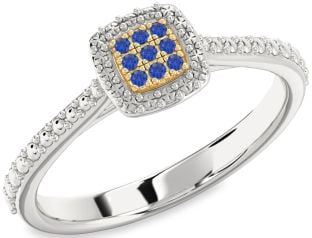 Blue Sapphire Silver & 10K gold Round Promise Ring