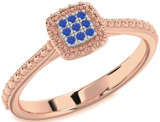 Blue Sapphire Rose Gold Silver Round Promise Ring
