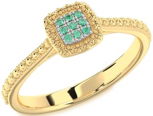 Emerald White Yellow Gold Round Promise Ring