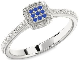Blue Sapphire Silver Round Promise Ring