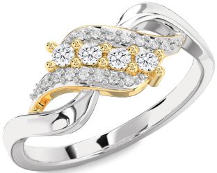 Diamond White Yellow Gold Round Ring