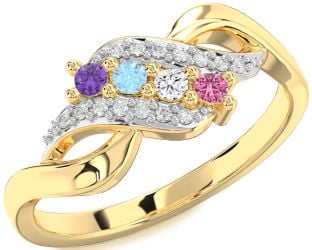 Diamond Gold Round Four Stone Mother's Ring