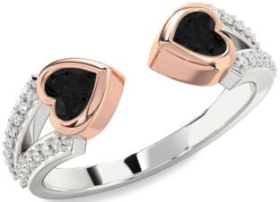 Diamond Emerald Platinum & Rose Gold Two Heart Birthstone Ring