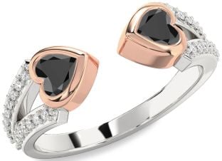 Diamond Emerald Platinum & Rose Gold Two Heart Birthstone Ring