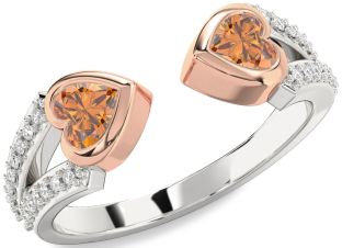 Diamond Emerald Platinum & Rose Gold Two Heart Birthstone Ring
