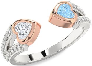 Diamond Silver & 10K Rose Gold Two Heart Promise Ring