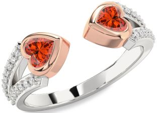 Diamond Emerald Platinum & Rose Gold Two Heart Birthstone Ring