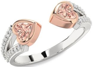 Diamond Emerald Platinum & Rose Gold Two Heart Birthstone Ring