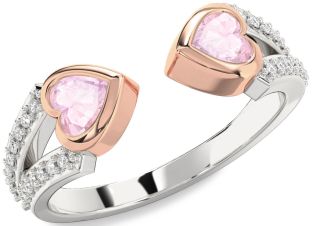 Diamond Emerald Platinum & Rose Gold Two Heart Birthstone Ring