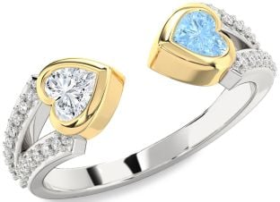 Diamond Silver & 10K gold Two Heart Promise Ring