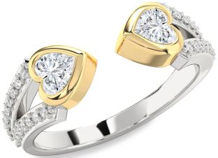 Diamond Silver & 10K gold Two Heart Ring