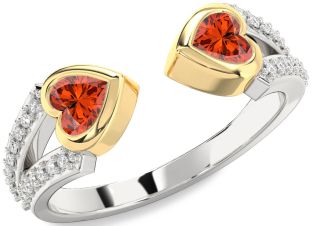 Diamond Emerald Platinum & Yellow Gold Two Heart Birthstone Ring