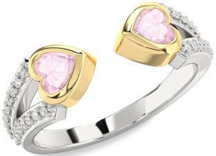 Diamond Emerald Platinum & Yellow Gold Two Heart Birthstone Ring