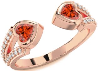 Diamond Emerald Rose Gold Two Heart Birthstone Ring