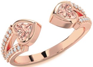 Diamond Emerald Rose Gold Two Heart Birthstone Ring