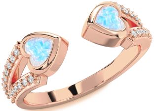 Diamond Emerald Rose Gold Two Heart Birthstone Ring
