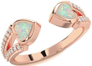 Diamond Emerald Rose Gold Two Heart Birthstone Ring