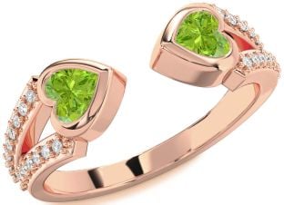 Diamond Emerald Rose Gold Two Heart Birthstone Ring