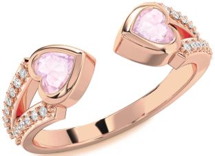 Diamond Emerald Rose Gold Two Heart Birthstone Ring