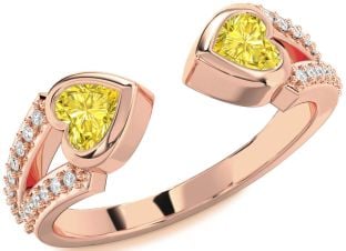 Diamond Emerald Rose Gold Two Heart Birthstone Ring