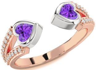 Diamond Emerald Platinum & Rose Gold Two Heart Birthstone Ring