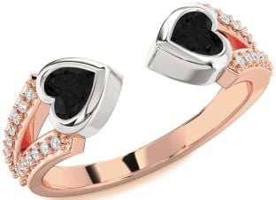 Diamond Emerald Platinum & Rose Gold Two Heart Birthstone Ring