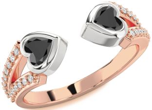 Diamond Emerald Platinum & Rose Gold Two Heart Birthstone Ring