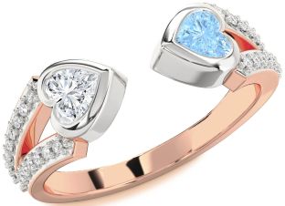Diamond Platinum & Rose Gold Two Heart Promise Ring