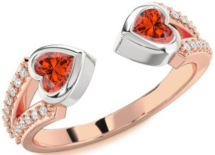 Diamond Emerald Platinum & Rose Gold Two Heart Birthstone Ring