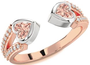 Diamond Emerald Platinum & Rose Gold Two Heart Birthstone Ring
