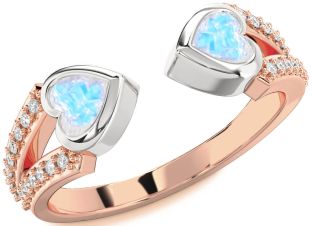 Diamond Emerald Platinum & Rose Gold Two Heart Birthstone Ring