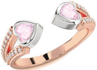 Diamond Emerald Platinum & Rose Gold Two Heart Birthstone Ring