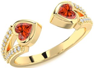 Diamond Emerald Gold Two Heart Birthstone Ring