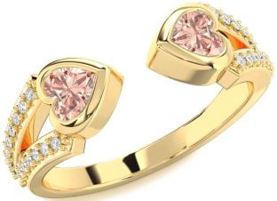 Diamond Emerald Gold Two Heart Birthstone Ring