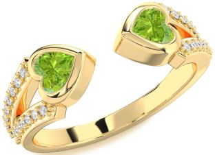 Diamond Emerald Gold Two Heart Birthstone Ring