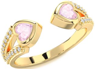 Diamond Emerald Gold Two Heart Birthstone Ring