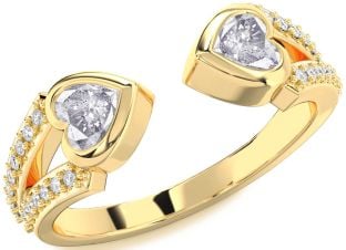 Salt & Pepper Diamond Gold Two Heart Ring