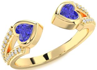 Diamond Emerald Gold Two Heart Birthstone Ring