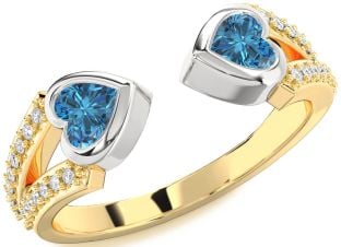 Diamond Emerald Platinum & Yellow Gold Two Heart Birthstone Ring