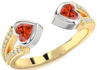 Diamond Emerald Platinum & Yellow Gold Two Heart Birthstone Ring