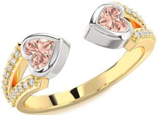 Diamond Emerald Platinum & Yellow Gold Two Heart Birthstone Ring