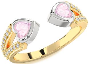 Diamond Emerald Platinum & Yellow Gold Two Heart Birthstone Ring