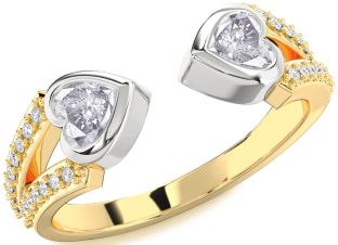 Salt & Pepper Diamond Gold Silver Two Heart Ring
