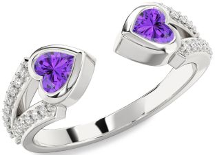 Diamond Emerald Platinum Two Heart Birthstone Ring