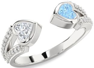 Diamond Silver Two Heart Promise Ring