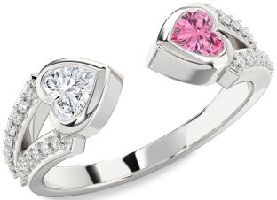 Diamond Silver Two Heart Promise Ring