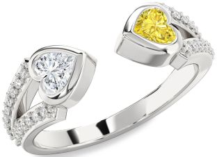Diamond Silver Two Heart Promise Ring