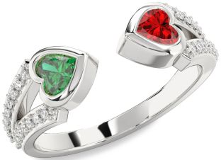 Diamond Silver Two Heart Promise Ring